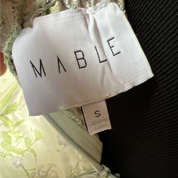 MABLE Floral Jacquard Dress in Sage Green with Bows on Shoulders Size Small - Picture 3 of 3